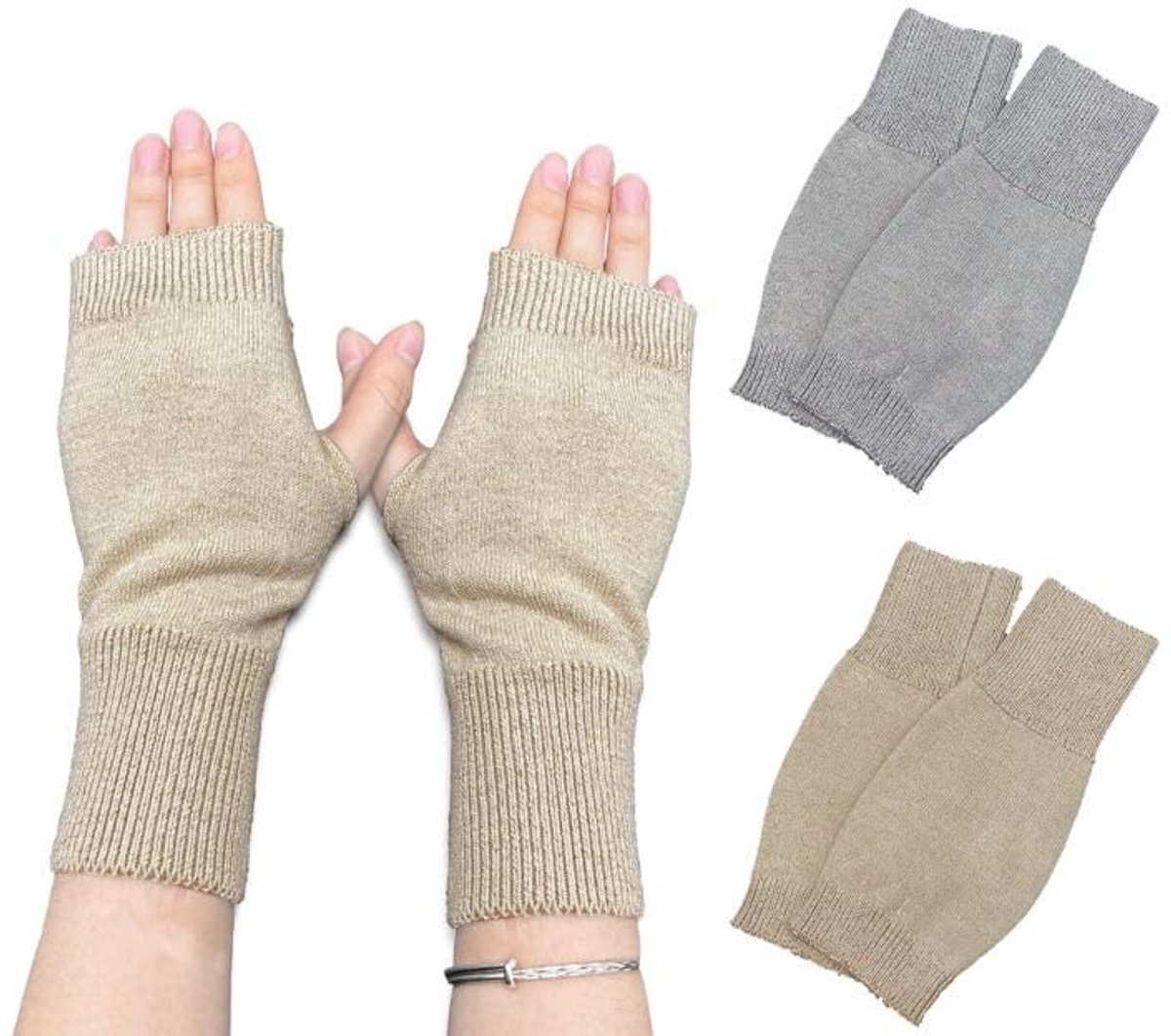 Dailygoods- Vingerloze Handschoenen - 2 Paar - Gebreide Winterhandschoenen - Polswarmerhandschoenen - Zacht/Elastisch - Eén Maat - 80% Polyester/20% Kasjmier