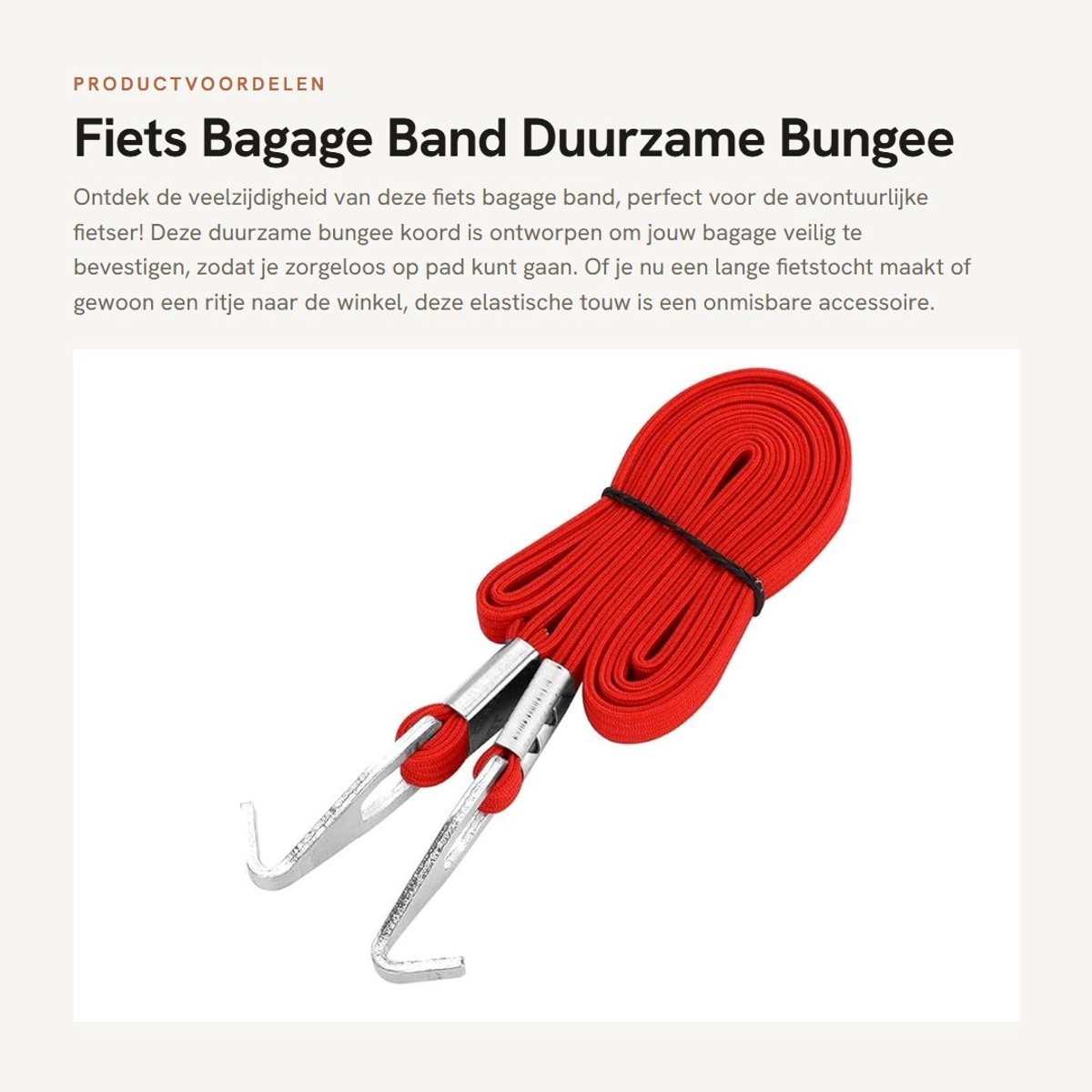 Dailygoods- Bagageband Duurzaam - Bungee Koord - Bagageriem - Bagagebinder - Fietsen - Rubberen Band 80cm - Bungeekoord