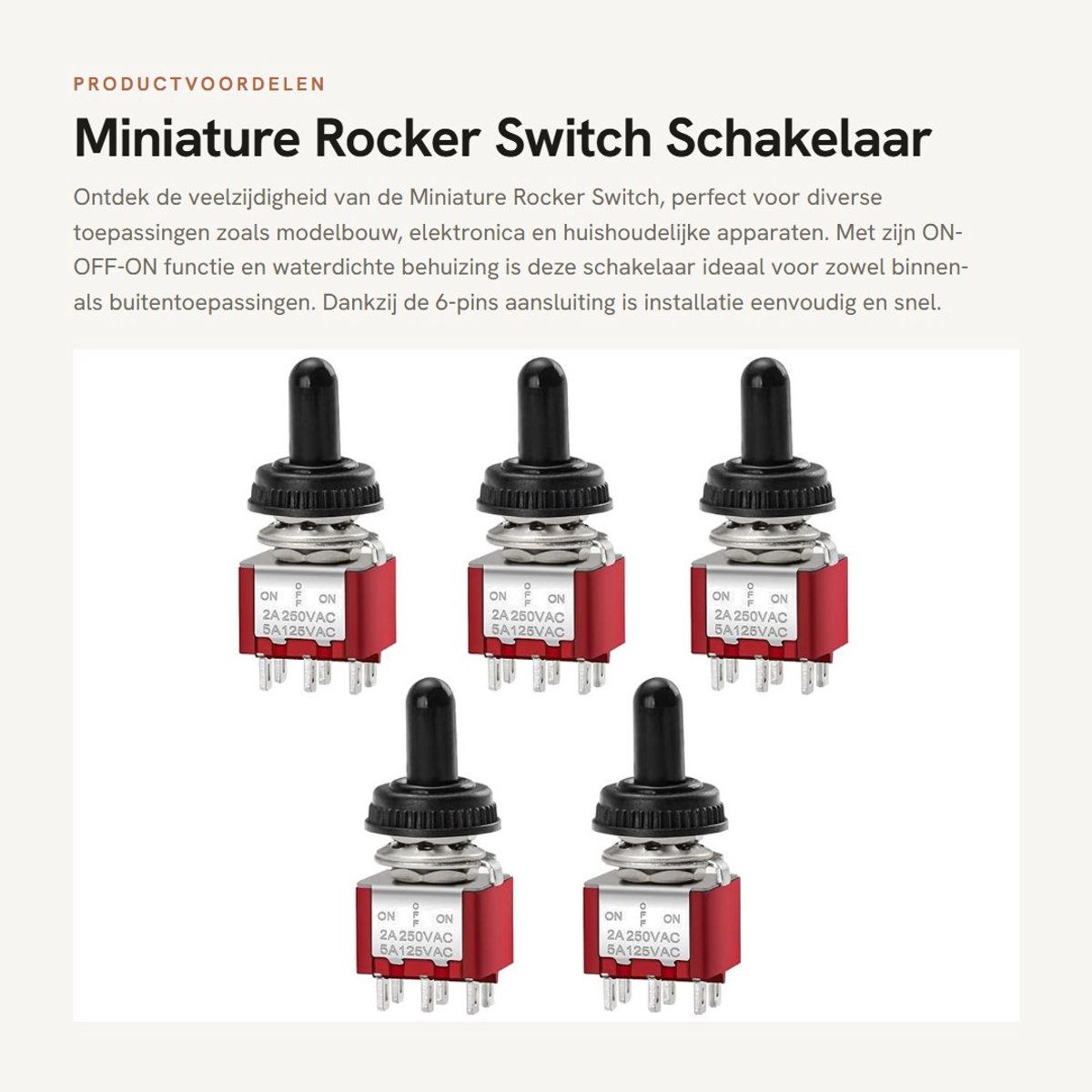 Dailygoods - Miniature Rocker Switch - Schakelaar - Waterdicht - 6-Pin - ON-OFF-ON - Pack van 5 - Voor algemene apparaten