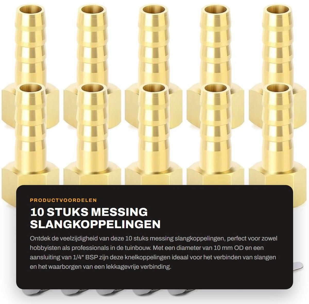Dailygoods- Knelkoppelingen 10 Stuks - Messing Slangmondstukken - 1/4" BSP x 10 mm - Slangklemmen - Corrosiebestendig - Werktemperatuur -50-120°C - Slangconnector