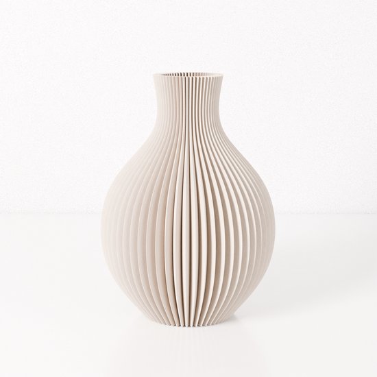 Fleuriek vaas ISABELLA - Beige H44 cm - Grote elegante bolvaas met geribbeld design - Luxe vloervaas als stijlvolle blikvanger