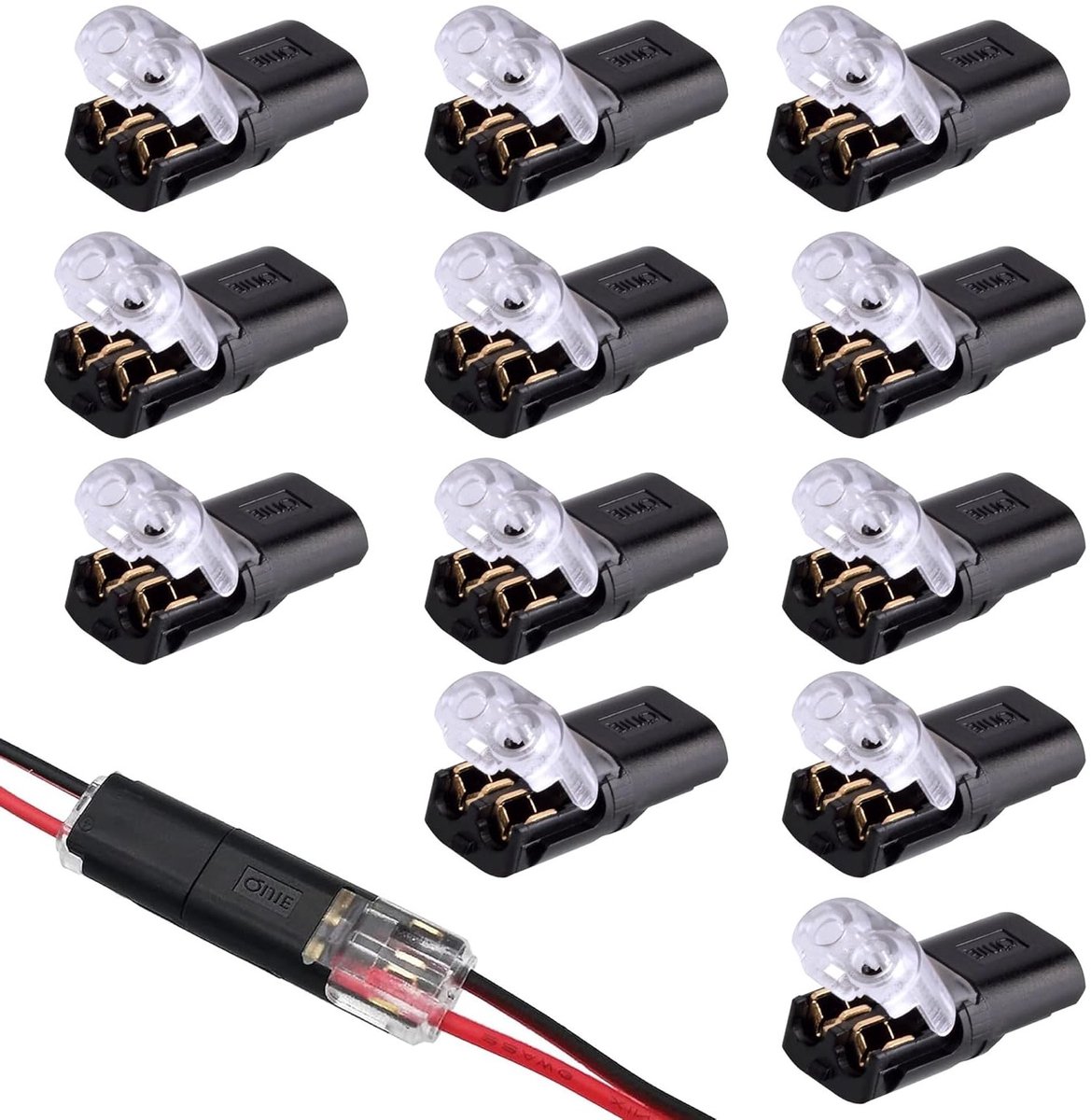 2-Pins Elektrische Snelle Verbinder voor 18-22 AWG - 12 Stuks Laag Voltage Kabelverbindingen voor Voertuigen, Plug-In Connectoren en Accessoires