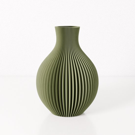 Fleuriek vaas ISABELLA - Groen H26 cm - Elegante bolvaas met geribbeld design - Luxe woonaccessoire voor tafel, kast of dressoir