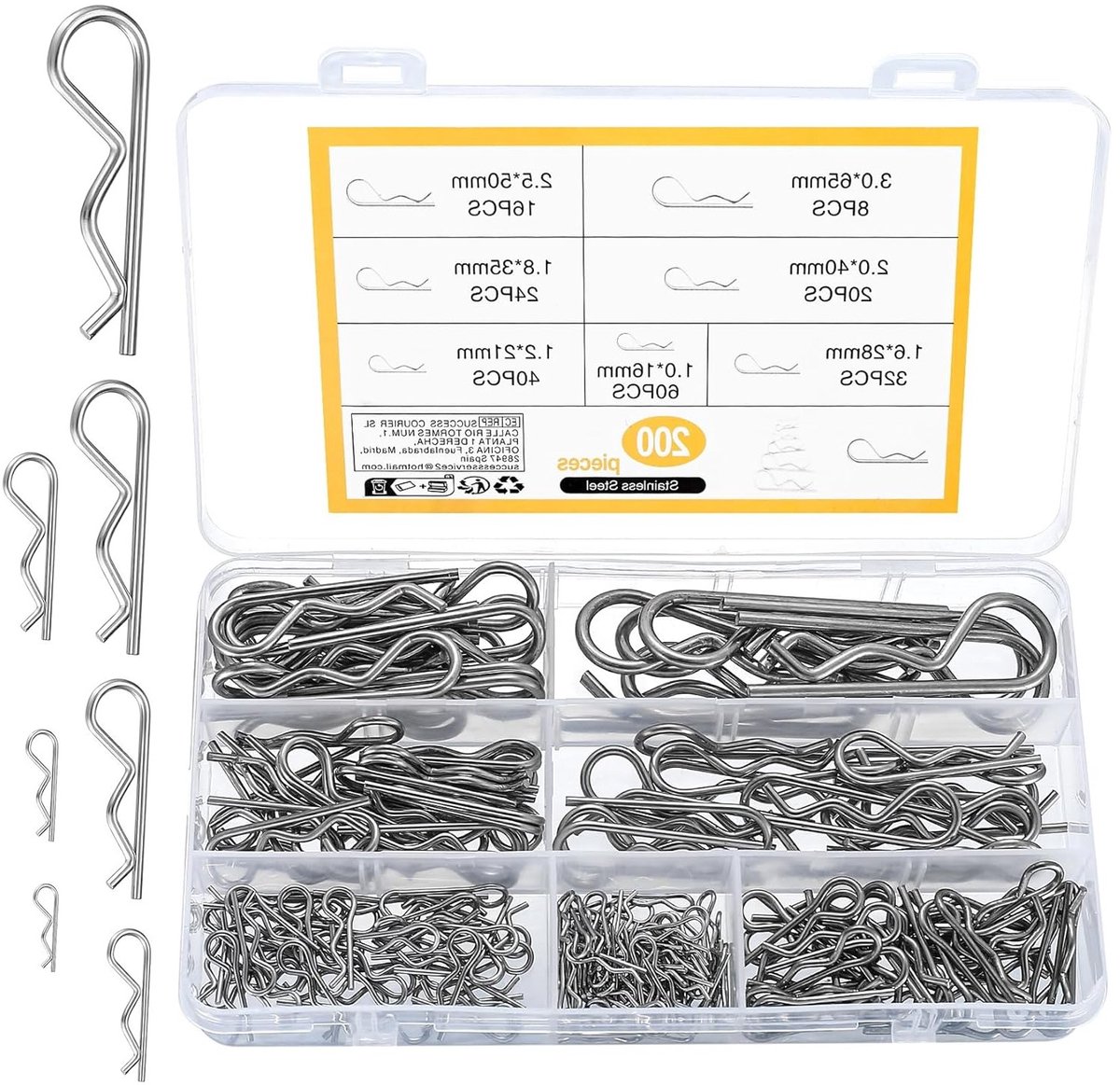 200 Stuks RVS R Clips en Cotter Pins Set - Duurzame Bevestigingspennen voor Voertuigen, Tuinmachines en Caravanaccessoires