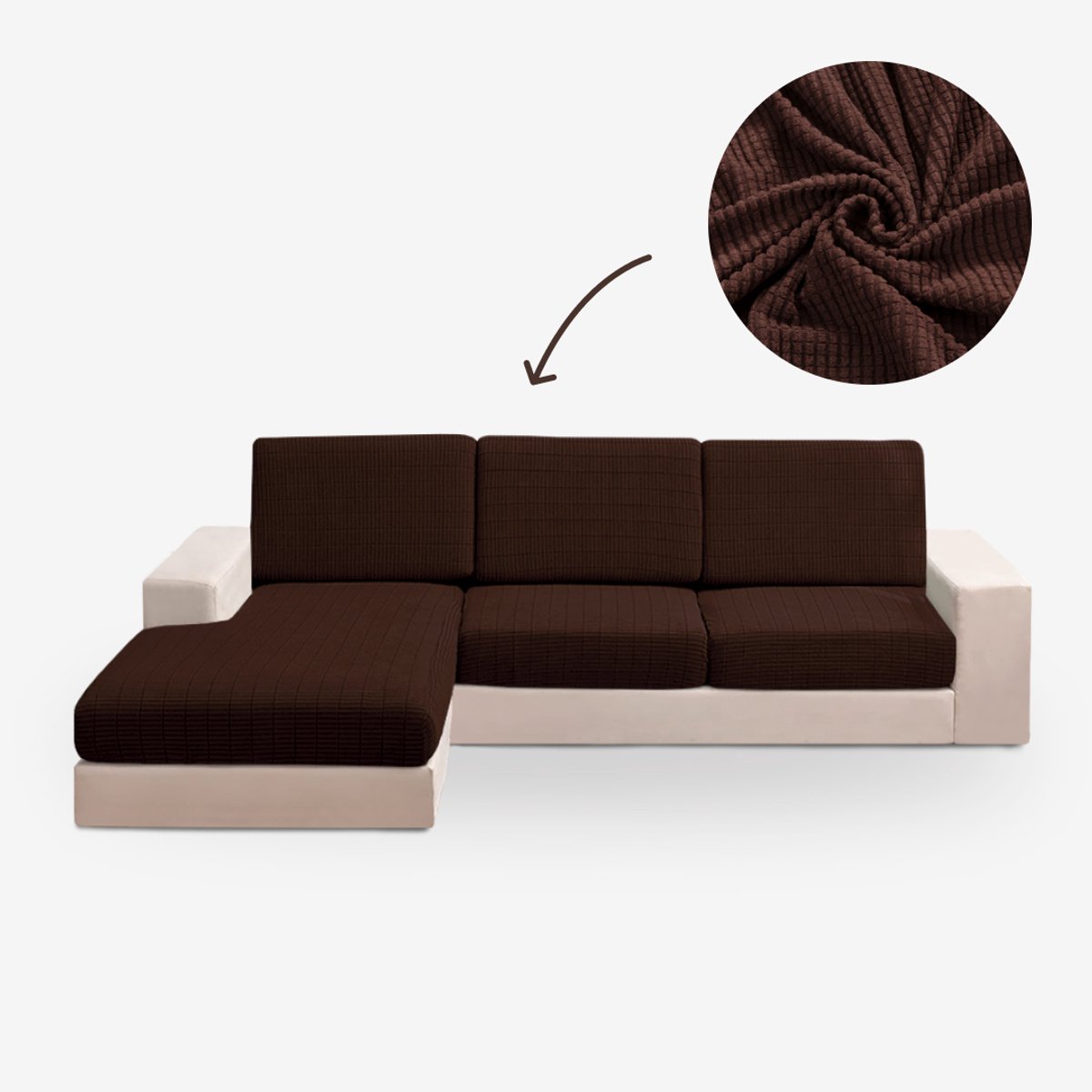 BankhoesDiscounter Knitted L-vorm Zitkussen Hoes – Bankhoes Stretch – Kussenhoezen – Bankbeschermer voor Hoekbank – Zetelhoes & Zetelbeschermer - Sofa Cover - Donkerbruin