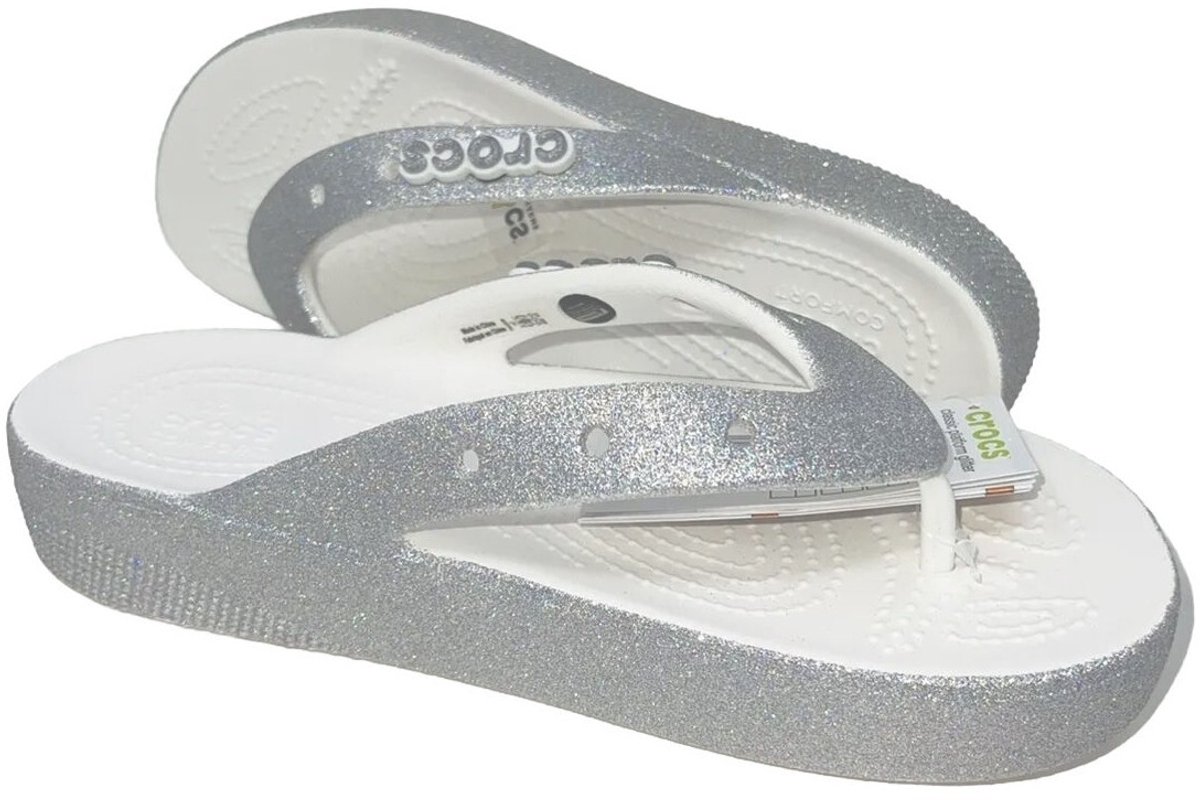 Crocs Classic Platform Glitter Flip Wit 38/39 US W8