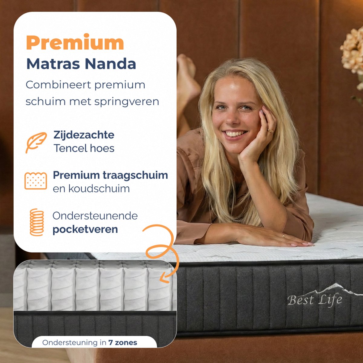 Best Life Pocketvering Matras 90 x 200 cm - Traagschuim & Koudschuim Matras - 20 CM - Eenpersoons — afbeelding 2