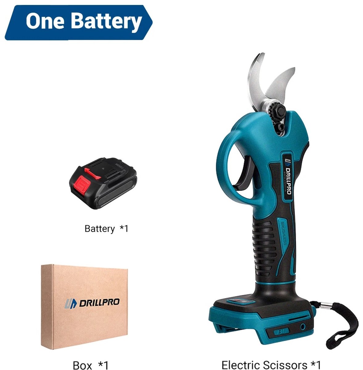 DIMICO - Elektrische Snoeischaar 18V met Accu - Heggenschaar - Brushless Takkenschaar 50mm met 2.0Ah Batterij voor Tuin