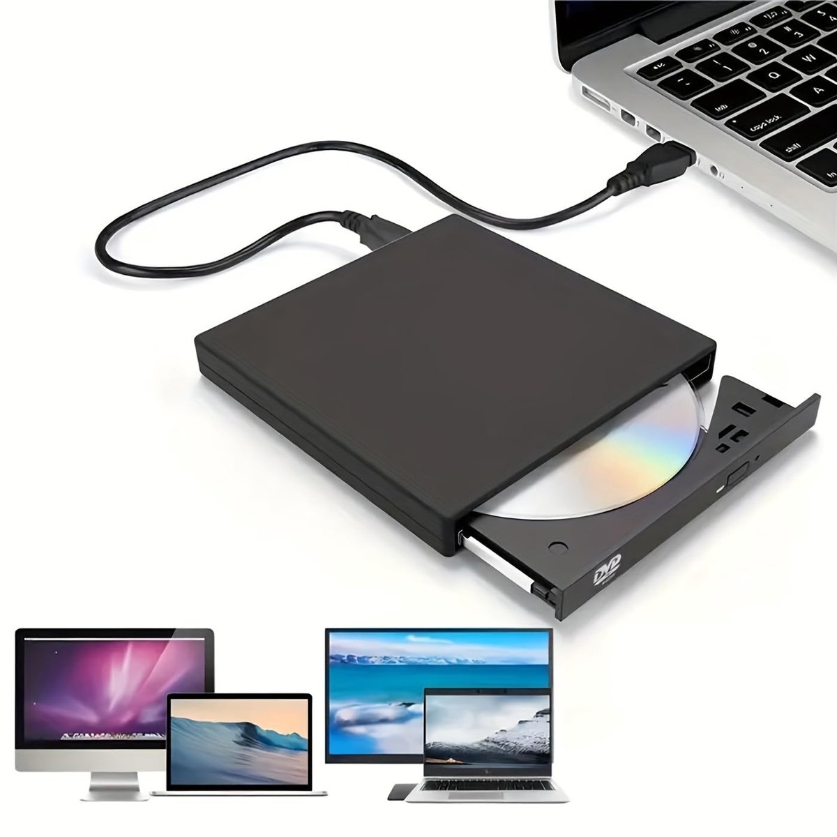 carmdering - Externe DVD Speler - CD/DVD Brander - Optische Drive - USB 2.0 Connectiviteit - Slimme Draagbaarheid - Duurzame Kunststof - Plug-and-Play Gemak - Compatibel Met Alle PC's - 1 Stuk