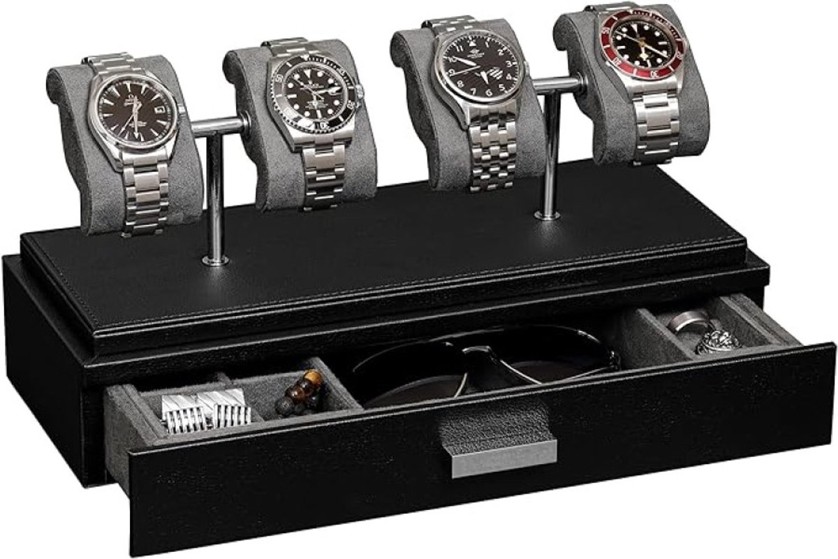 Luxe horlogevitrine voor 4 horloges met accessoirelade en verstelbare kussens