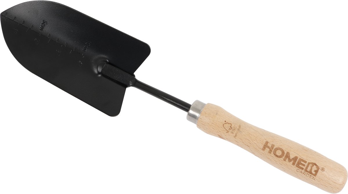 HOME It® Brede planteschep – Zwart koolstofstaal & FSC beukenhouten handvat – Ideaal voor planten, kruiden, bloembakken & borders – 33 cm – Tuinschep voor planten – Planten schepje