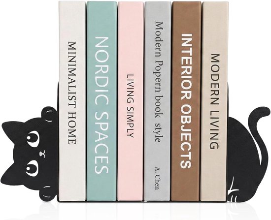 Foto: Set van 2 nieuwsgierige katten boeksteunen van metaal decoratieve boeksteunen voor planken bureaus en tafels interieurdecoratie cadeau voor boekenliefhebbers