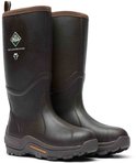 Paar bruine rubberen Muck Boot Wetland Pro laarzen met logo.
