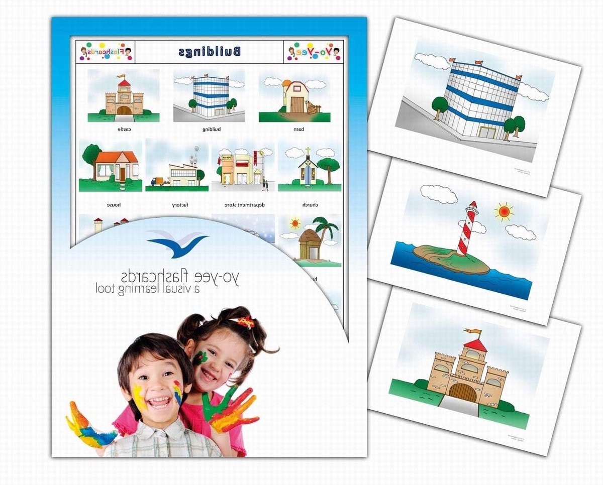 Prentbriefkaarten Gebouwen - Woordenschatkaarten Kinderen - Taalontwikkeling Engels - Inclusief Lesactiviteiten - 105 x 148 mm - Meerdere Kleuren