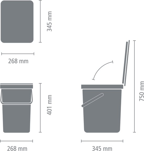 Brabantia Sort & Go poubelle 25 litres - Dark Grey