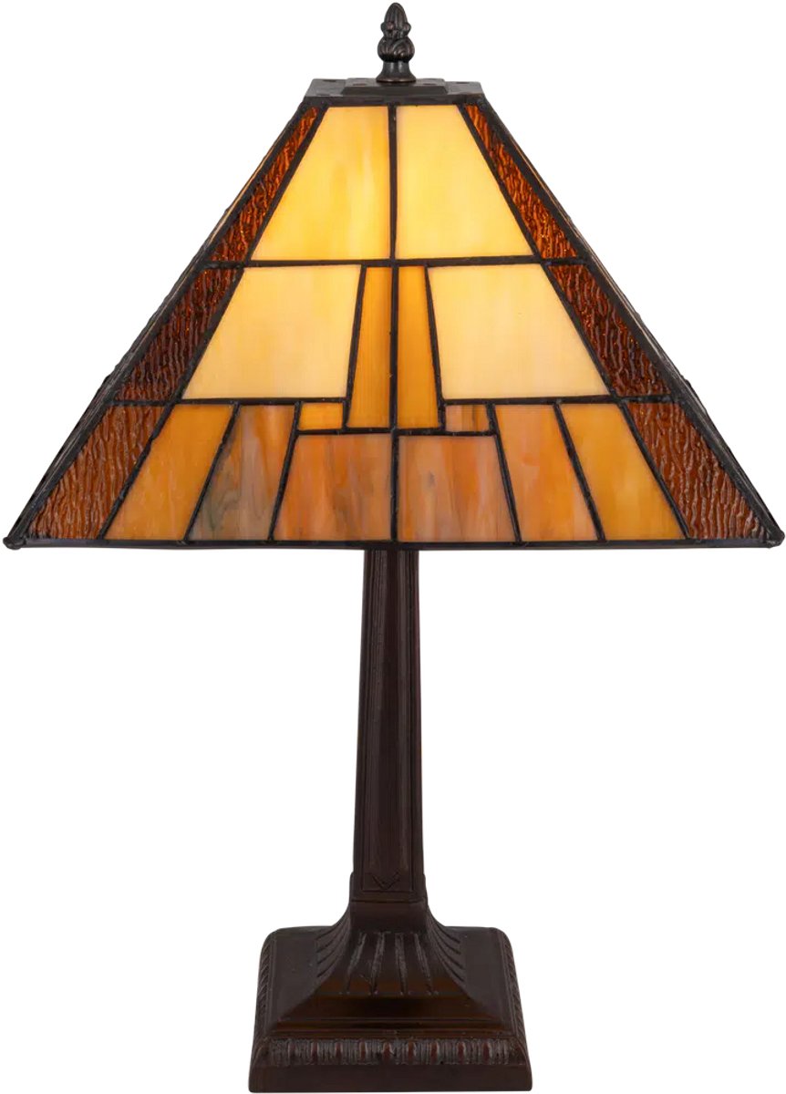 Tiffany tafellamp Mission stijl - Bruin-crème - B 30,5 cm - Glas in lood - Warm licht - Geometrisch - Vierkante kap | RORUVERA