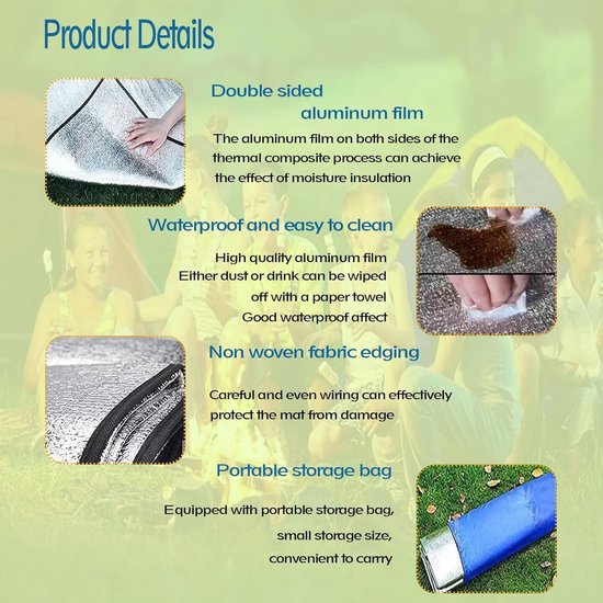 Isolatiemat Aluminiumfolie - Slaapmat Schuim - Kamperen en Picknicken - Dubbelzijdig Aluminiumfolie - 200x150 cm - Zilverwit — afbeelding 5