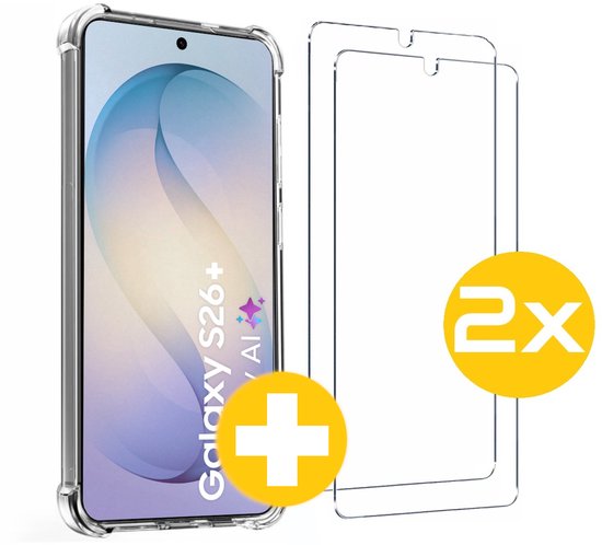 Transparante anti-shock hoesje met 2 screenprotectors voor Samsung S26+
