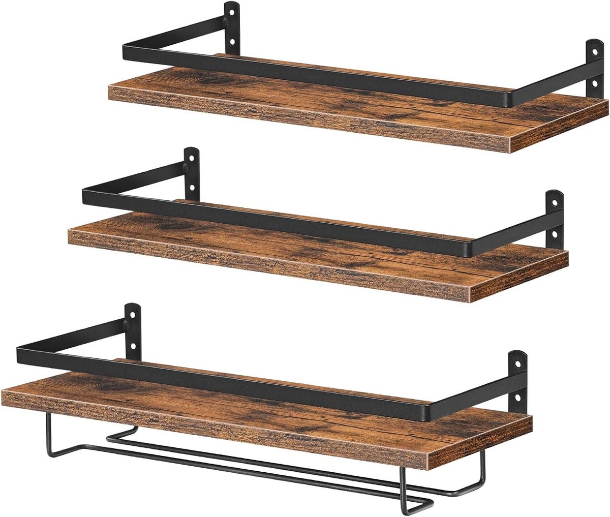 Wijnrek voor aan de muur, 3 stuks, zwevende wandplanken voor wijnflessen en glazen, ideaal voor opslag en decoratie