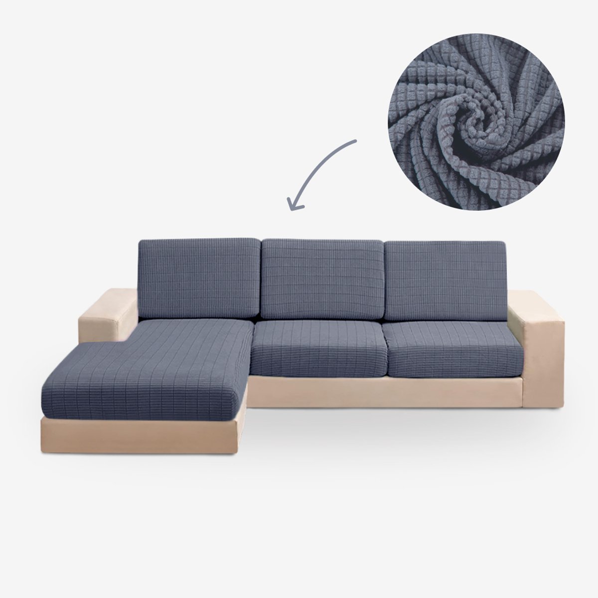 BankhoesDiscounter Knitted Zitkussen Hoes – Bankhoes Stretch – M2 (121-162cm) - Bankbeschermer - Zetelhoes & Zetelbeschermer - Bankhoezen - Sofa Cover - Grijs