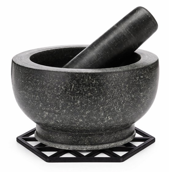 Behave Vijzel met Stamper - Massief Graniet - Antislip Onderzetter - Ø 16 cm - Extra Zwaar