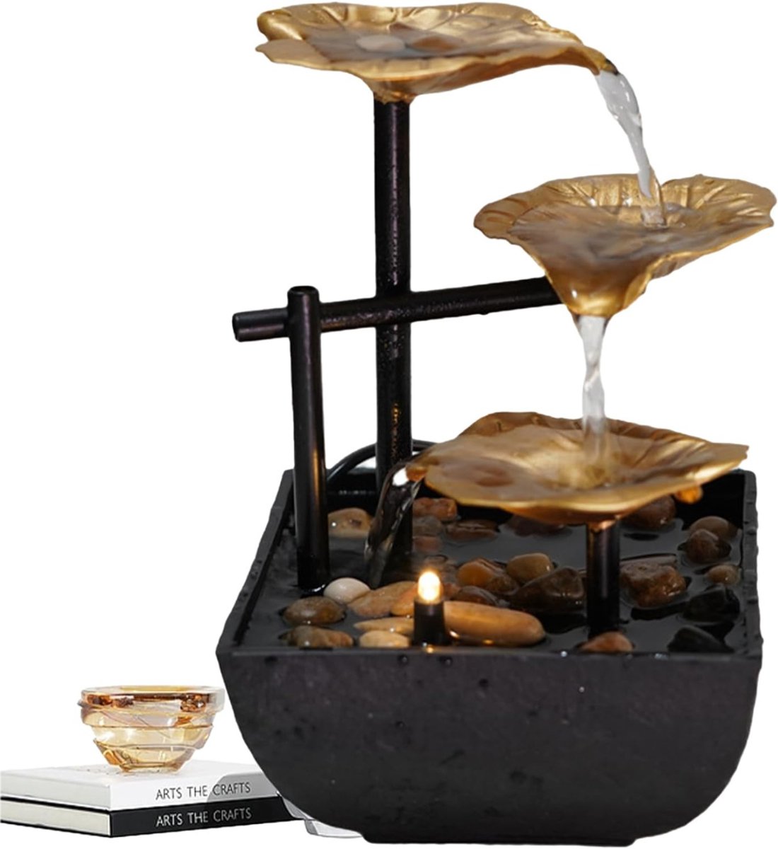HEZIVO® Kamerfontein - Binnenfontein - Fontein voor Binnen - Waterornament - 3 Niveau's - 21 cm - Goud