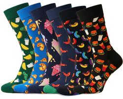 Happy Socks – Fastfood pakket – 6 Paar Sokken – Dames & Heren - Maat 41-46 – Katoen – Meerkleurig
