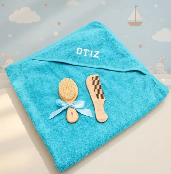 Gepersonaliseerde kraamcadeaus - Babygeschenksets 5 stuks - Hawsaz.nl cadeau - Baby verzorging - Geboortecadeau - babyshower - Babyset - Badcape - Genderneutraal baby cadeau van Hawsaz — afbeelding 3