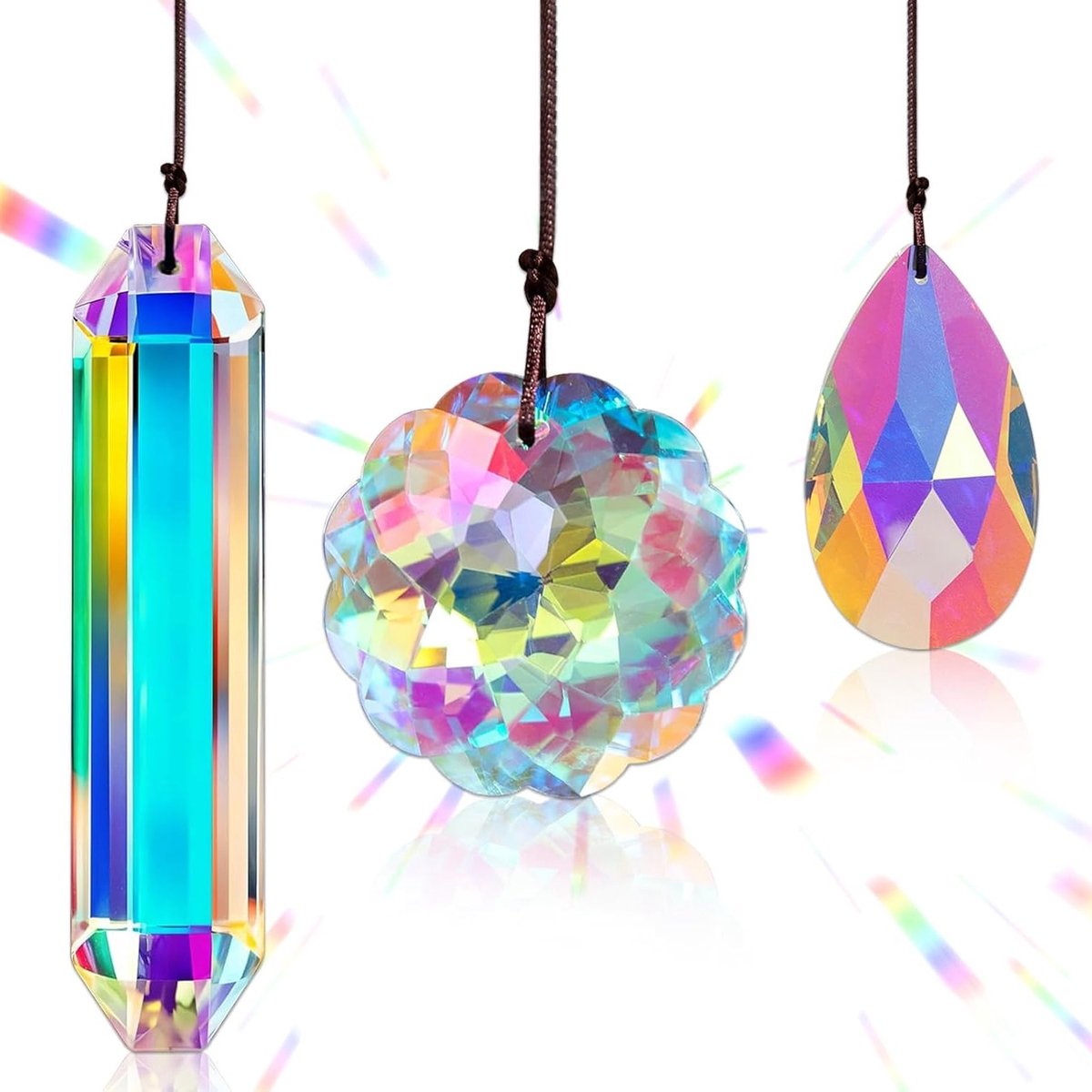 Betoverende Regenboog Zonvanger - Set van 3 Kristallen Hangers voor Raamdecoratie, Kantoor, Huis en Tuinaccessoires