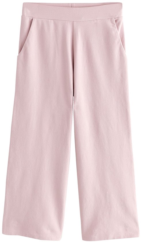 Roze wijde broek met elastische tailleband en steekzakken.