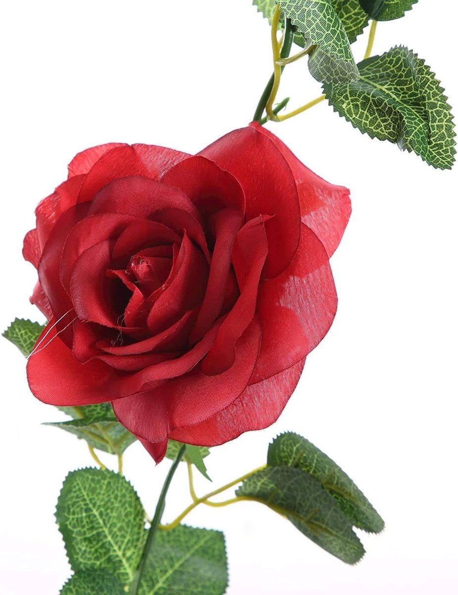 Twee Stuks 200cm Nepproos Rattan Bloemen - Kunstbloemen voor Bruiloft, Thuisdecoratie en Feestversiering in Rood