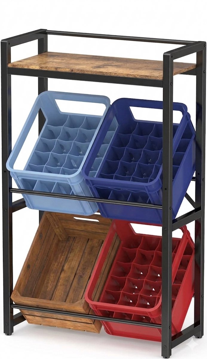 Krattenrek - Opbergrek - Stellingkast voor in de Keuken en Garage - Opbergkast voor Kratten - Ruimtebesparende Opslag - Geschikt voor het Opbergen van 4 Kratten - 32 x 70 x 117,3 cm - 240 Kg - Zwart - van Imperatoris