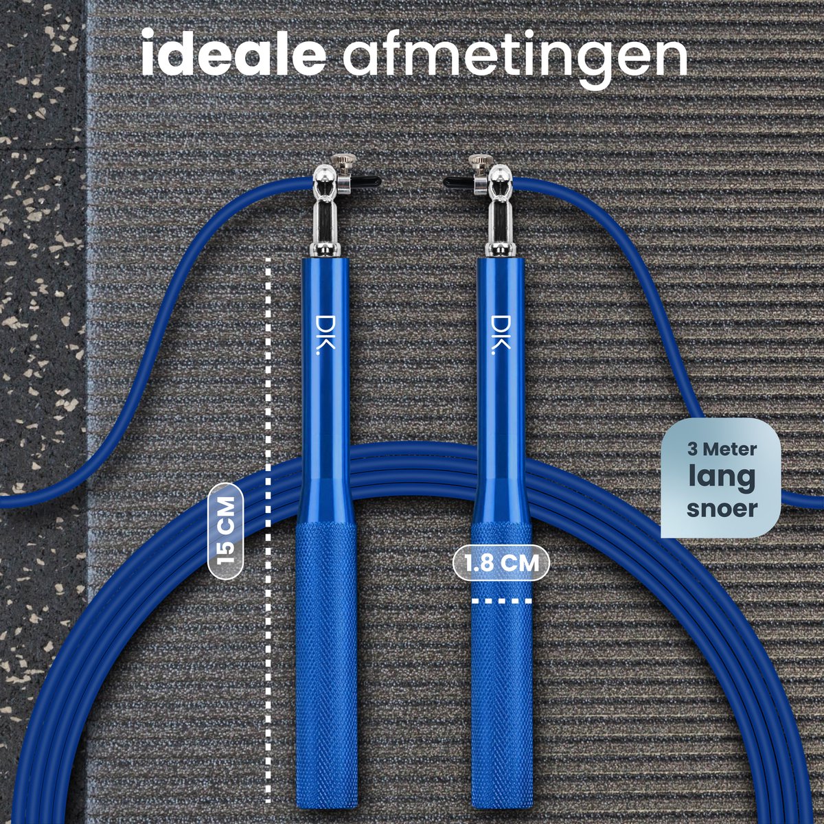 DK.® Professioneel Sport Springtouw - Speedrope - Jump Rope - voor Volwassenen en Kinderen - Crosstraining HIIT en Krachttraining - Blauw — afbeelding 7