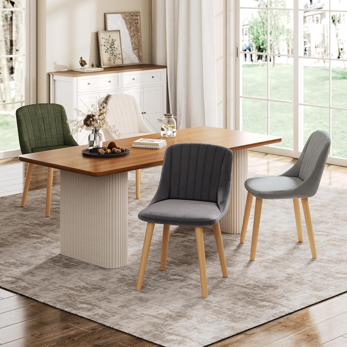 Groene Design Eetkamerstoelen Set van 2 – Ergonomisch Comfort, Polyester Bekleding & Massi