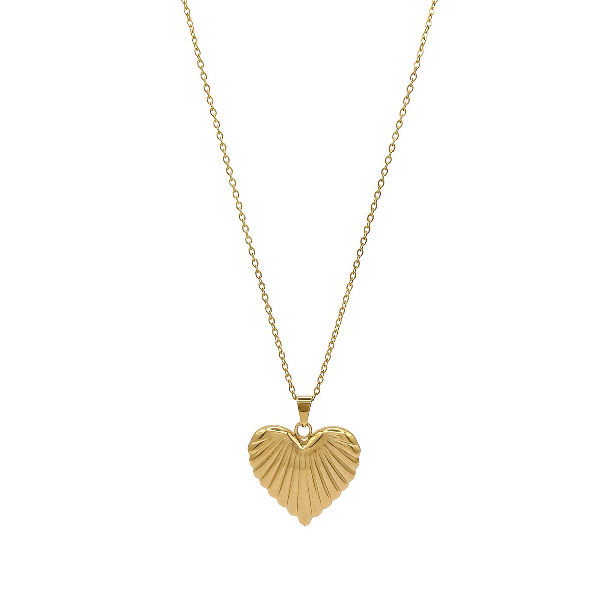 LOUIZ lange ketting hart met streepjes - Lange Ketting Dames Goudkleurig - Stainless Steel 18 K verguld - Waterproof en Nikkelvrij - Lange ketting met Hart