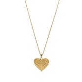 LOUIZ lange ketting hart met streepjes - Lange Ketting Dames Goudkleurig - Stainless Steel 18 K verguld - Waterproof en Nikkelvrij - Lange ketting met Hart
