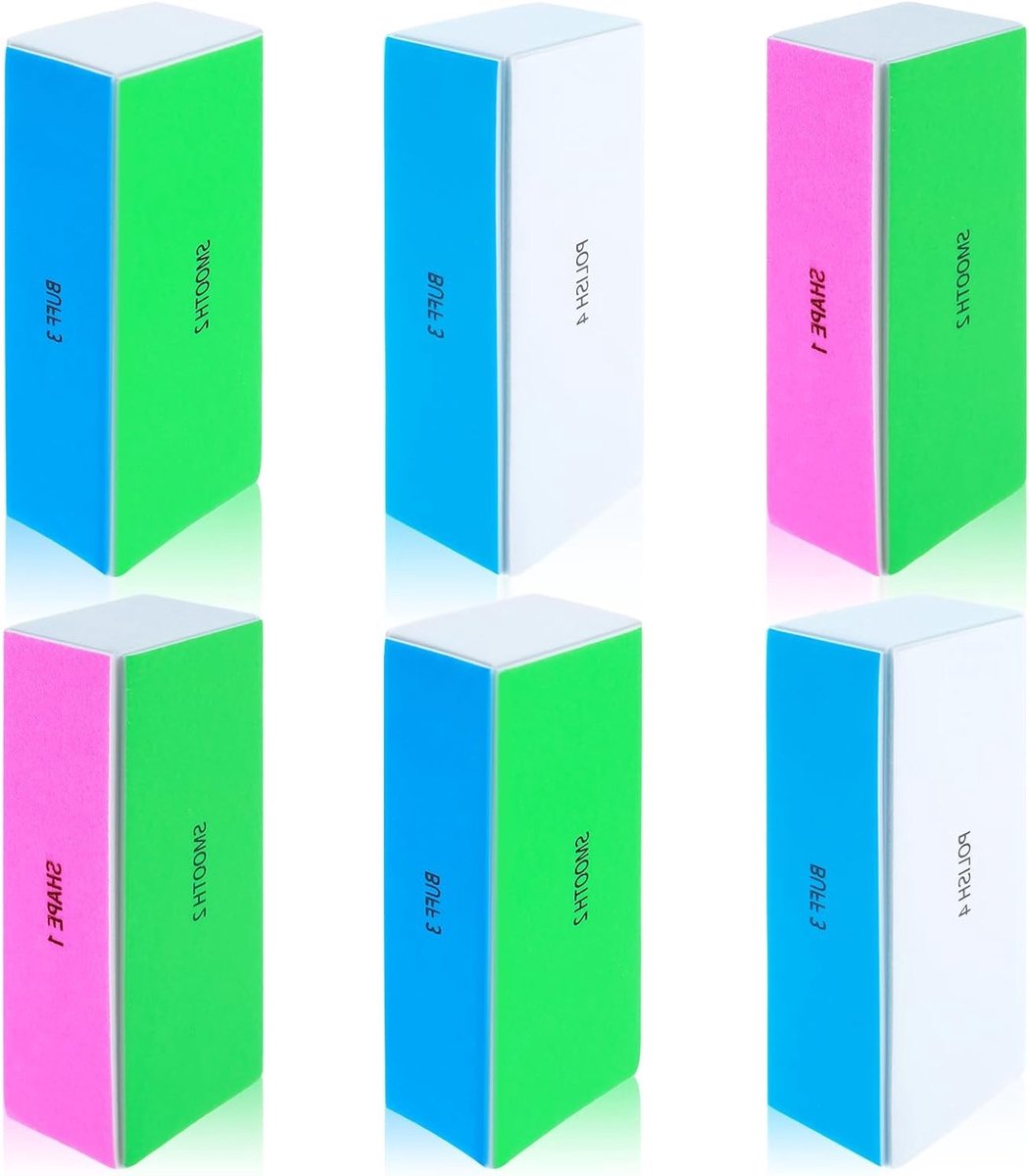 Professionele 4-Weg Nagelbuffer Blokken - 6 Stuks, Glans, Polijsten en Vijl voor Perfecte Nagels