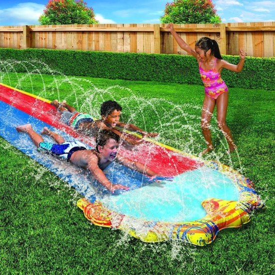 Quvo® Buikschuifbaan - Waterbaan - Waterglijbaan - 488 x 147 - 2 Personen - ‎ Meerkleurig - 26cm x 8cm x 28cm