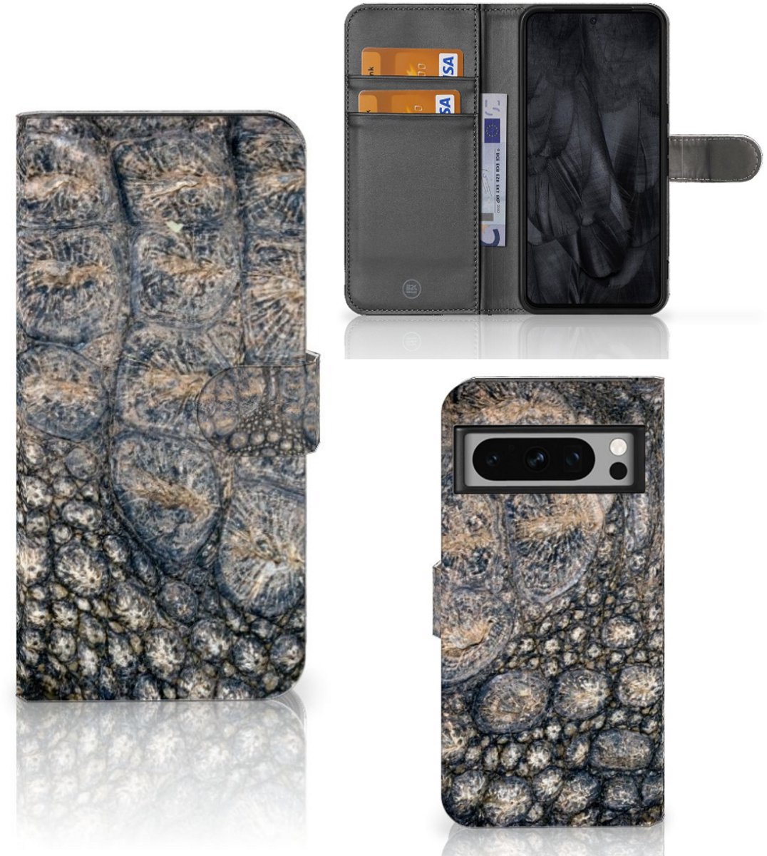 Google Pixel 8 Pro Telefoonhoesje met Pasjes Krokodillenprint