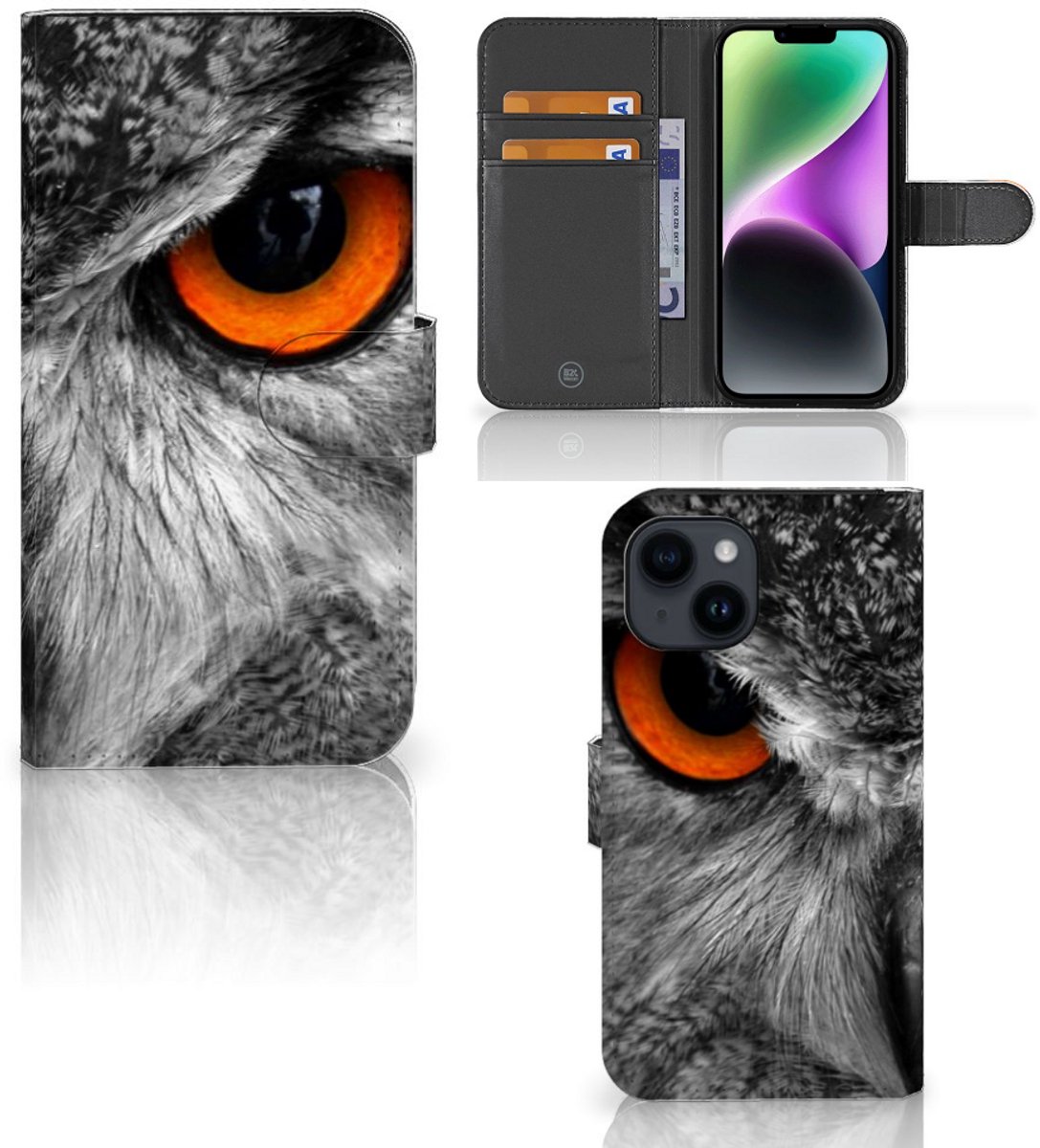 iPhone 15 Telefoonhoesje met Pasjes Uil