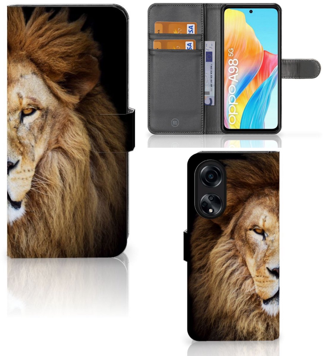 OPPO A98 5G Telefoonhoesje met Pasjes Leeuw