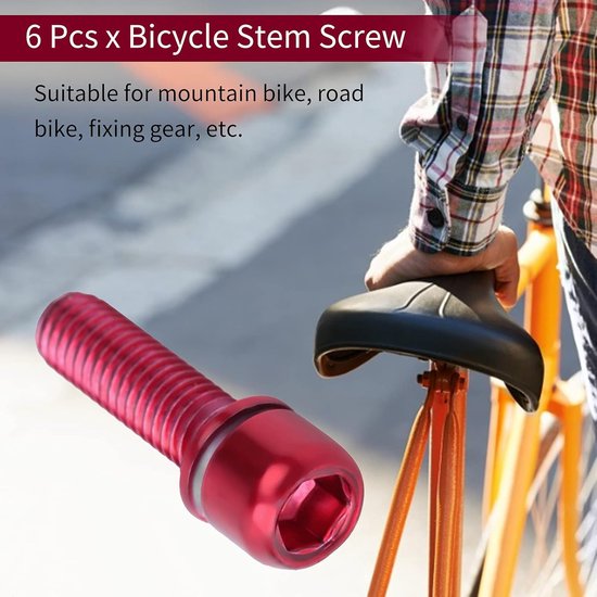Stem Bolts - M5x18mm - Alloy Bicycle Stem Screw - Hex Screw - Stem Parts voor Fietsen - Rood — afbeelding 3