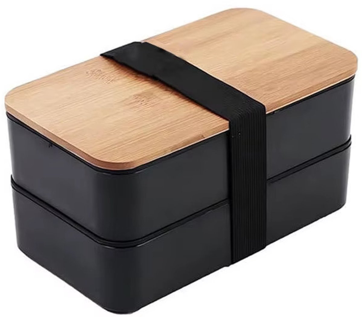 Lunchbox Set met Tas – 2 Laags Lunchbox (1200 ml) met Bamboe Deksel & Bestek – Inclusief Geïsoleerde Draagtas – Zwart — cadeau in Koken & Dineren - foto 2
