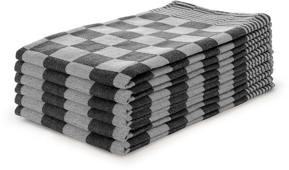 Luxe Horeca theedoeken 100% Katoen Zwart Wit - Super Absorberend - 6 Stuk Pack - 65x65 cm