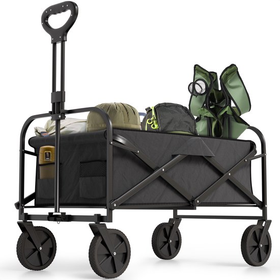 Avalo Bolderkar Opvouwbaar - Tot 110KG draagvermogen - 120L - 91x51x103 CM - 360º Wielen - Bolderwagen / Bolderkarren / Strandkar / Trekkar / Plooibare Bolderkar - Voor Strand - Zwart