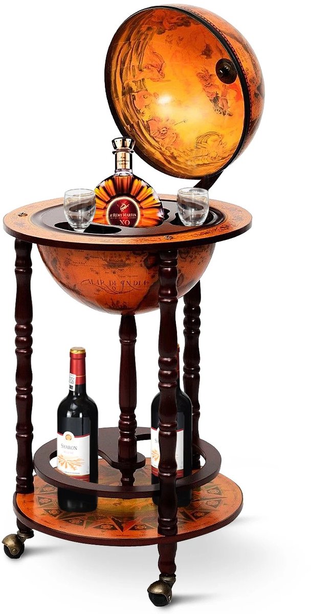 NordHaus Globe Bar - Minibar Kast - Barwagen - Vintage Design - 45 cm Diameter