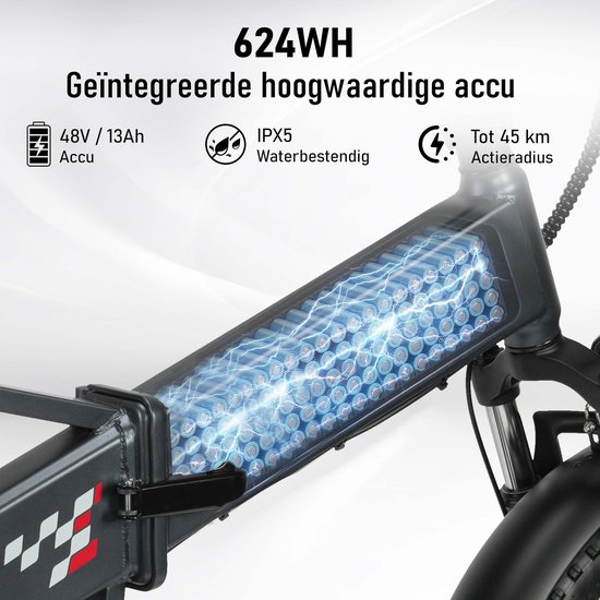 Maxtron Polaris Elektrische Fiets - Opvouwbare E-bike - 20×4.0 Inch Fatbike - 48V 13Ah Accu - Actieradius tot 45 km - Mechanische Schijfremmen - Stadsfiets - Max. Belastbaar 120 kg - Grijs van Maxtron — afbeelding 2