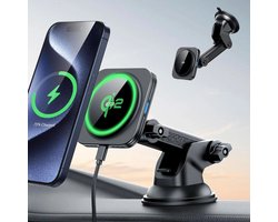 ESR HaloLock Houder - Magnetische Telefoonhouder Auto Raam/Dashboard - Compatibel met MagSafe / Qi2 - 15W Draadloos Opladen - Zwart