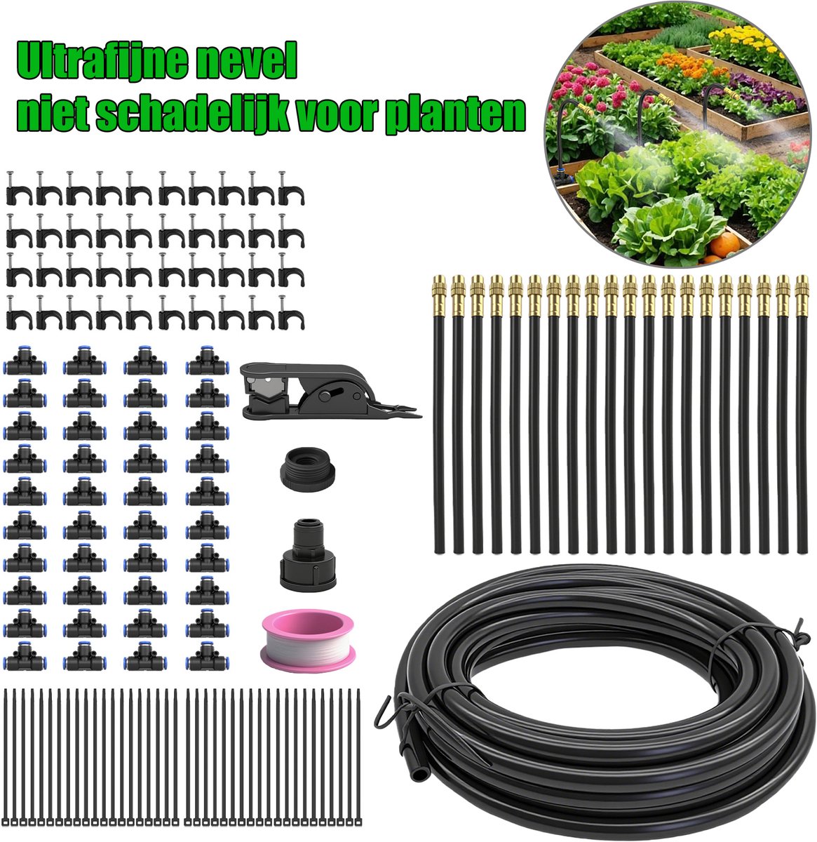 360° verstelbaar druppelirrigatiesysteem - 20 meter tuinbewateringssysteem met 20 sproeiers, tuinirrigatiesysteem, kasaccessoires, vernevelingssysteem voor tuin, gazon en planten