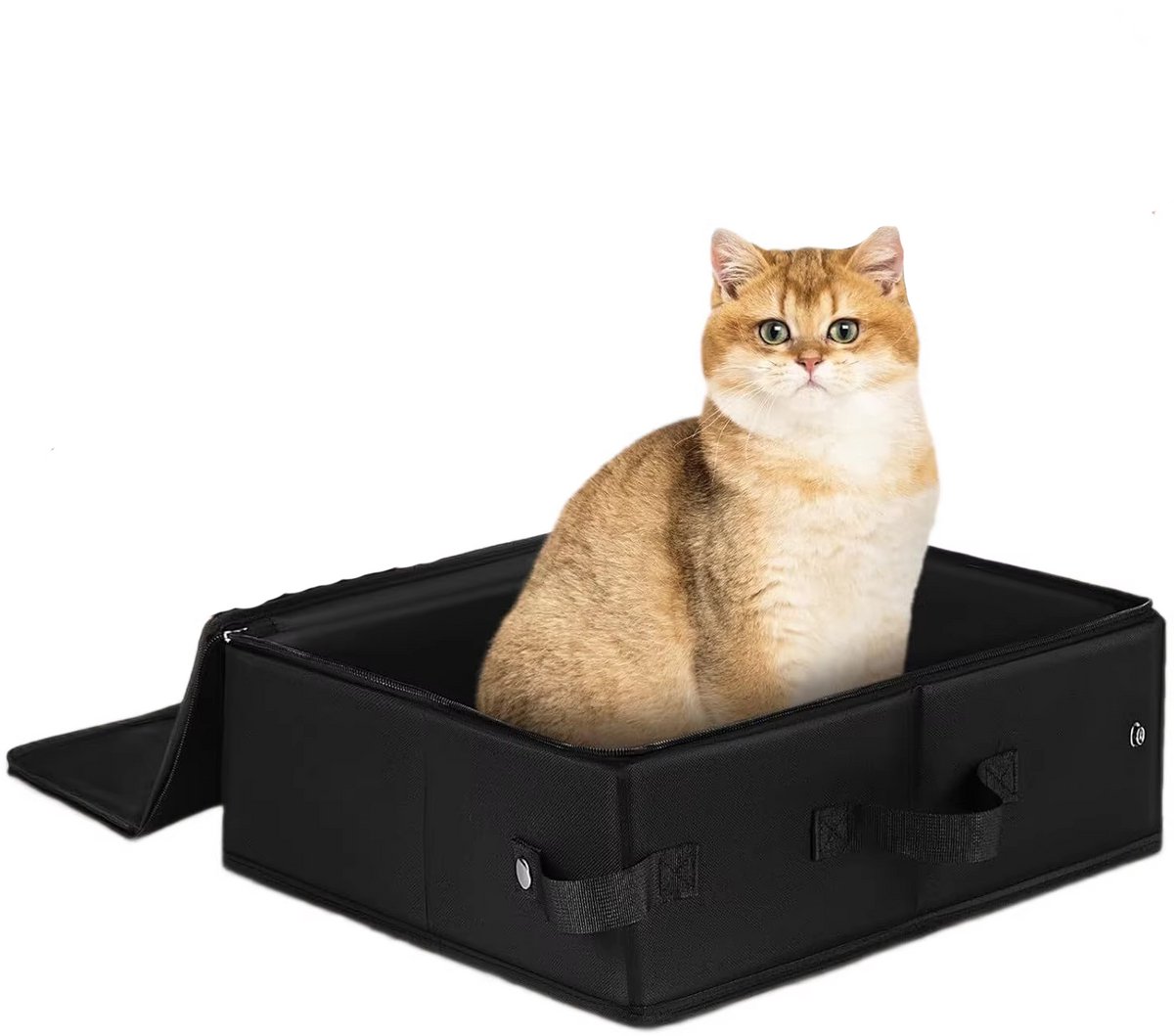Reiskattenbak, opvouwbaar met deksel met ritssluiting, gemakkelijk schoon te maken, draagbaar, geschikt voor reizen, auto, hotel, vliegtuig, kamperen, enz. - Zwart